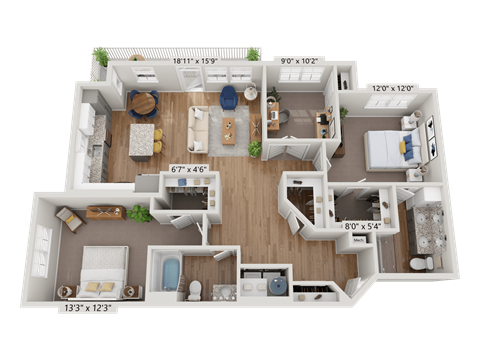 Floor plan image of B4A, 2-bedroom apartment